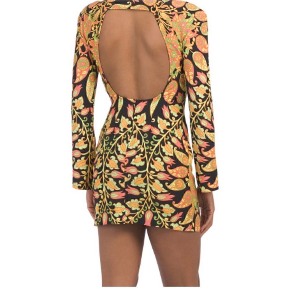 NWT Zara Blogger’s Favorite Long Sleeve Printed Multicolor Open Back Mini Dress - Picture 10 of 12